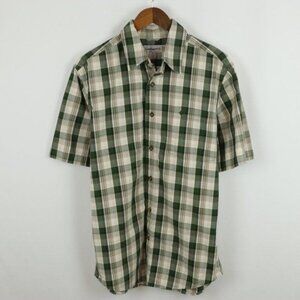 Carhartt Men's Medium Green Plaid Relaxed Fit Short Sleeve Button Up Shirt